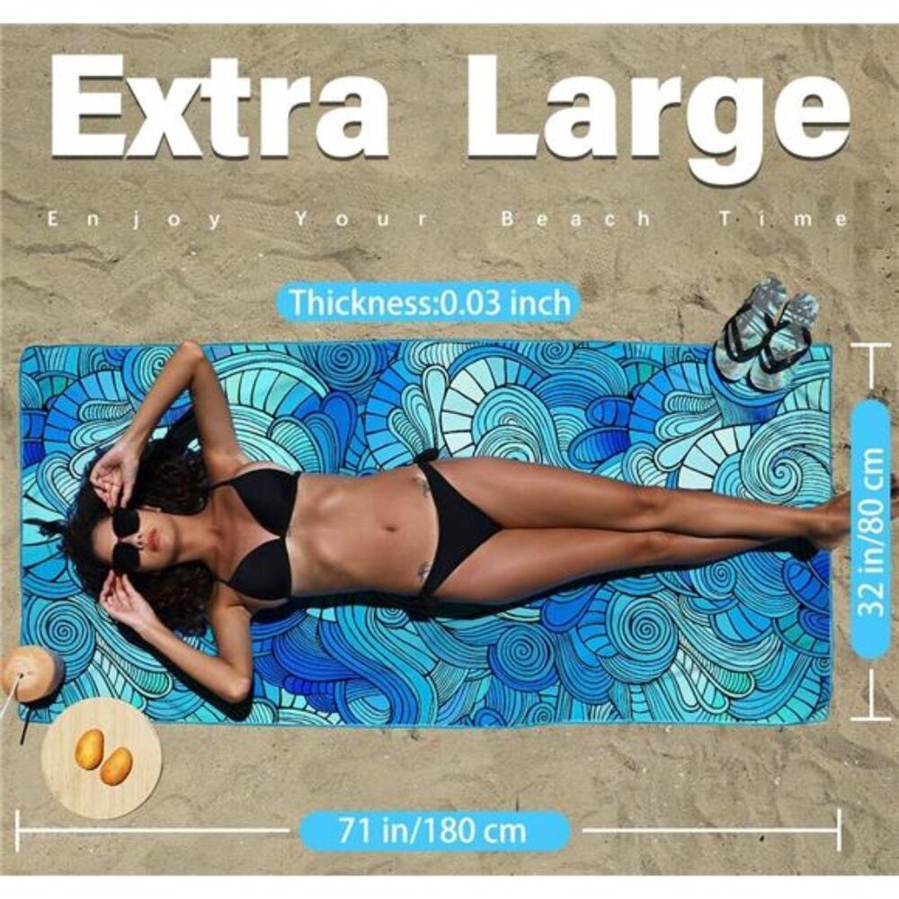 Microfiber Lightweight Thin Gym Beach Towel Compact Waves Tie Dye Desing 32"x71" - Picture 2 of 7